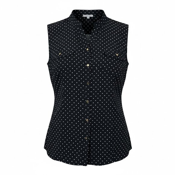 Notations Tops - Notations Sleeveless  button down with white polka dots  Size XL